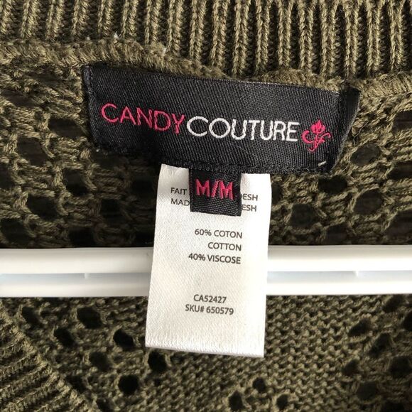 CANDY Couture size Med Olive, open weave, crochet star, short sleeve sweater - Picture 4 of 4